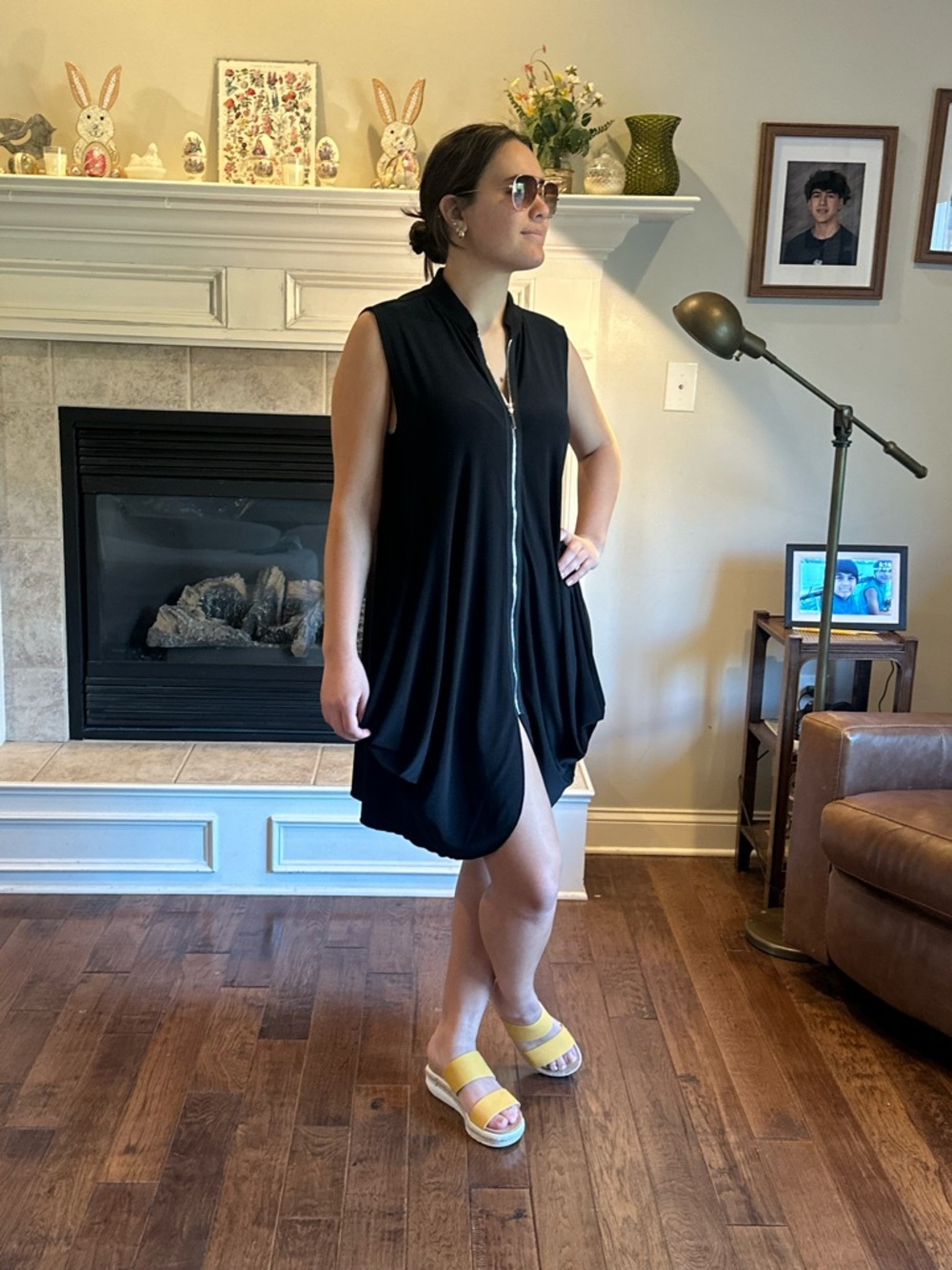 Black Sleeveless Zip-Front Mini Dress